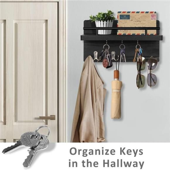 Key Holder for Wall Decorative with 5 Key Hooks, Wall Mounted Key Hangers - Picture 5 of 7